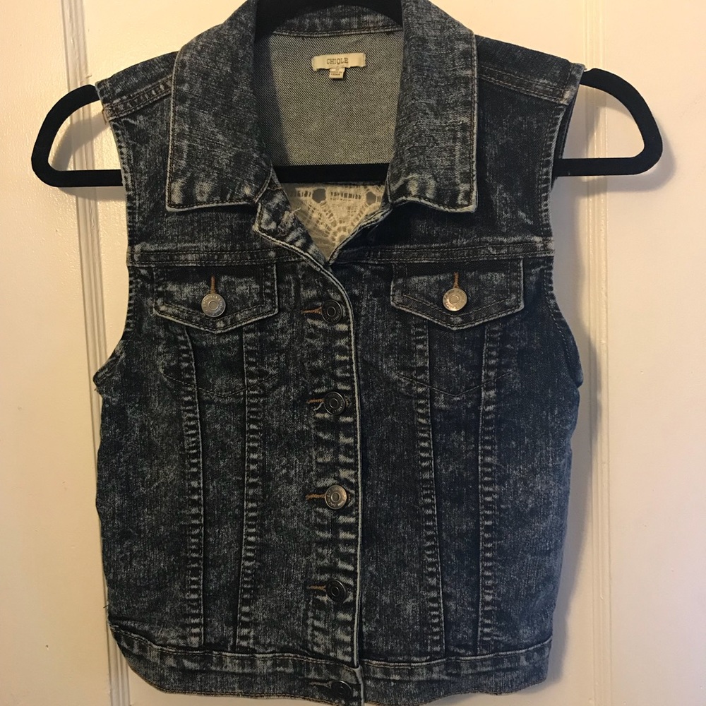 Chiqle Lace Back Denim Vest